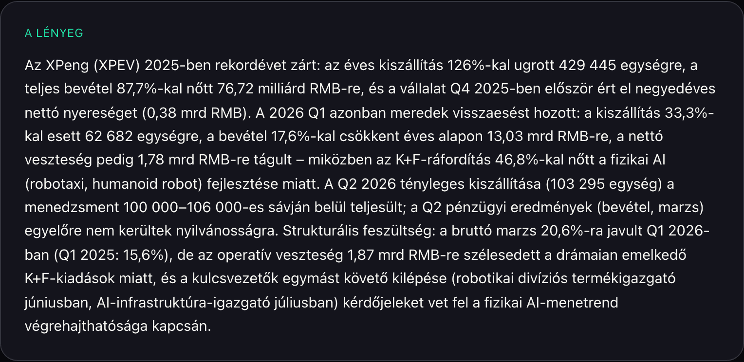 Egy részvény-elemzés „A lényeg" szekciója konkrét számokkal